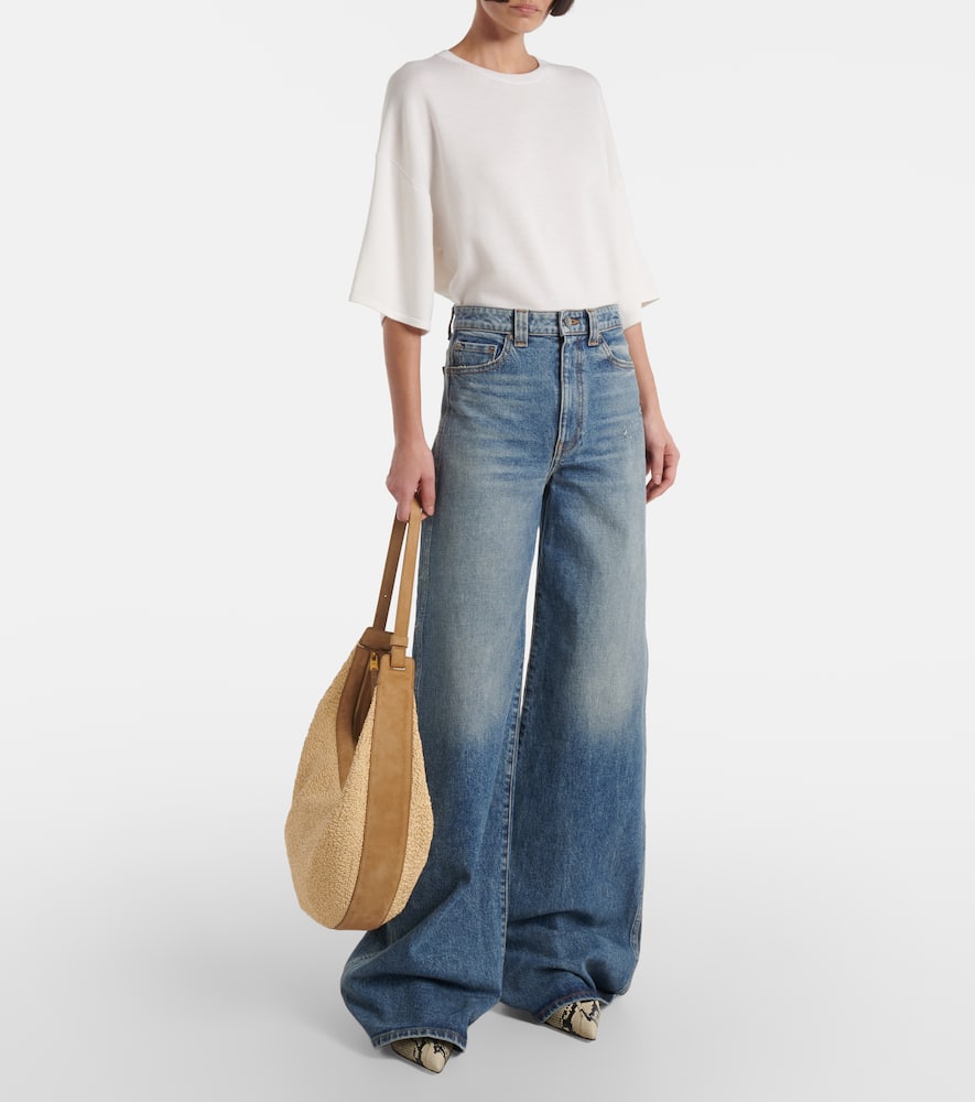 Khaite Augustina suede-trimmed raffia shoulder bag