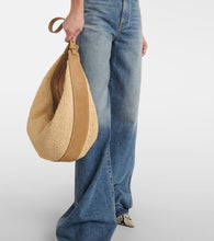 Khaite Augustina suede-trimmed raffia shoulder bag