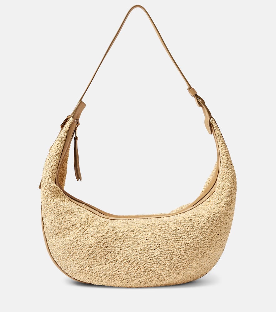 Khaite Augustina suede-trimmed raffia shoulder bag. Shop Khaite Shoulder Bags for women now.