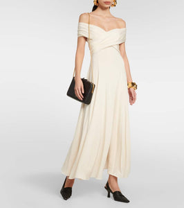 Khaite Bruna off-shoulder crêpe maxi dress