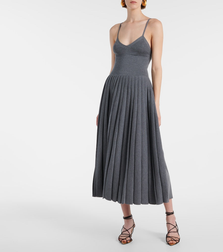 Khaite Elio pleated wool midi dress