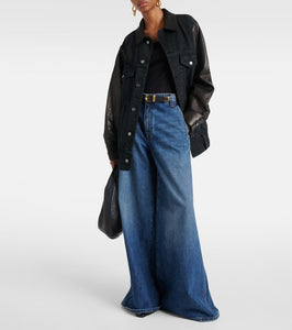 Khaite Grizzo leather-trimmed denim jacket