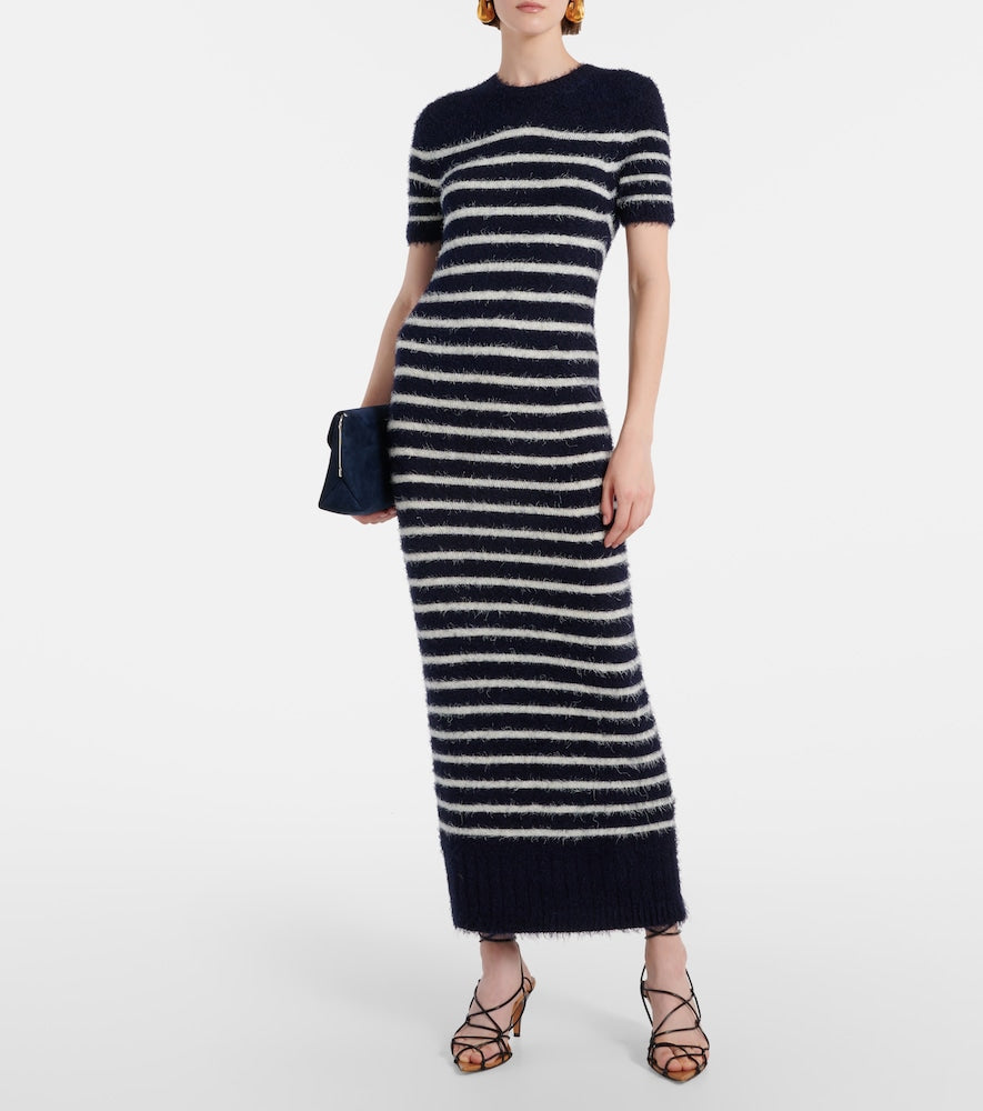 Khaite Helen striped silk and cashmere midi dress