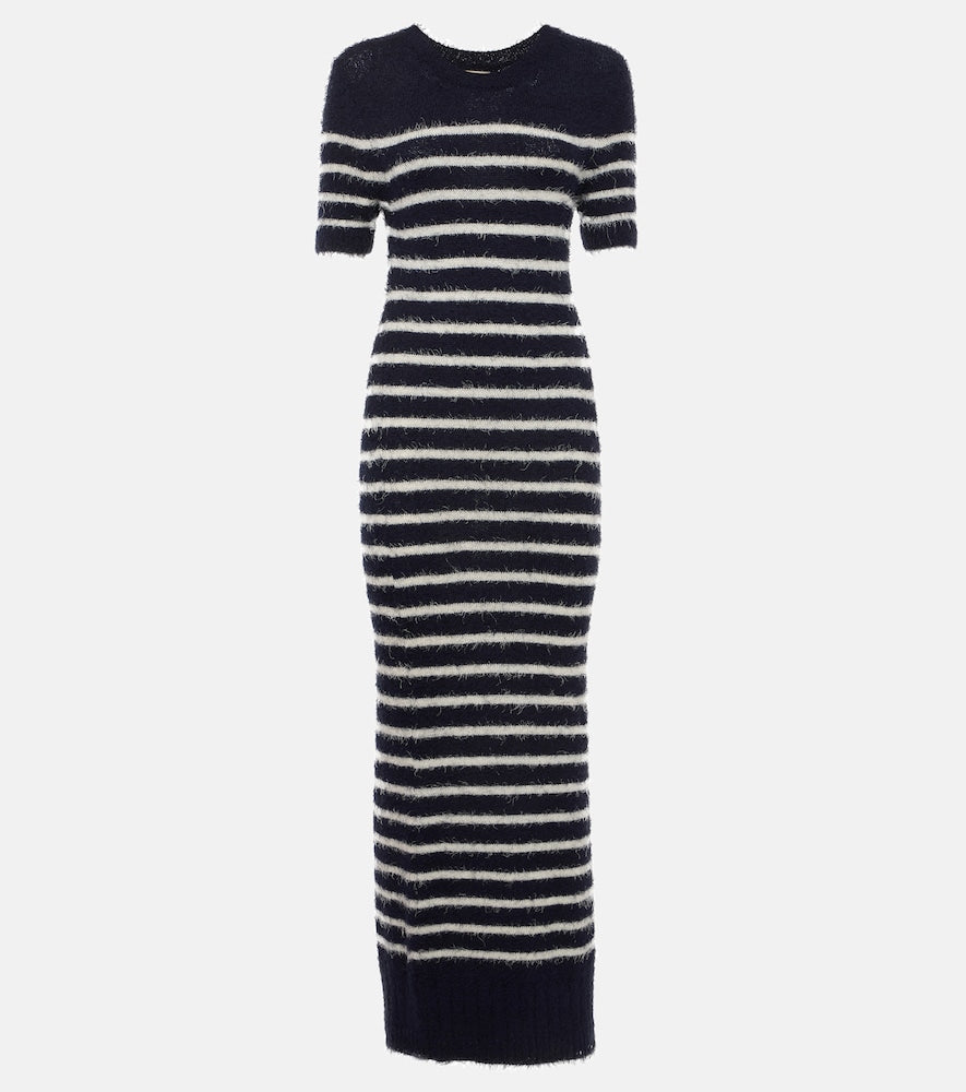 Khaite Helen striped silk and cashmere midi dress. Khaite Helen 条纹真丝羊绒中长连衣裙