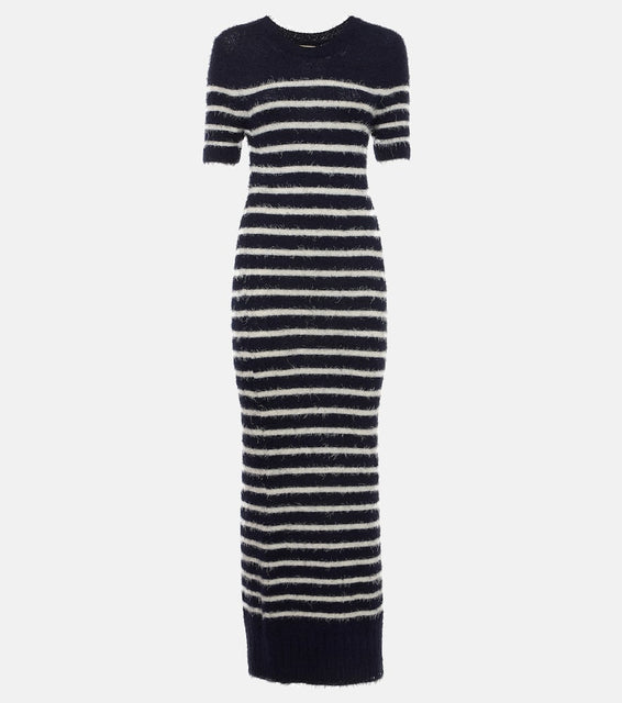 Khaite Helen striped silk and cashmere midi dress