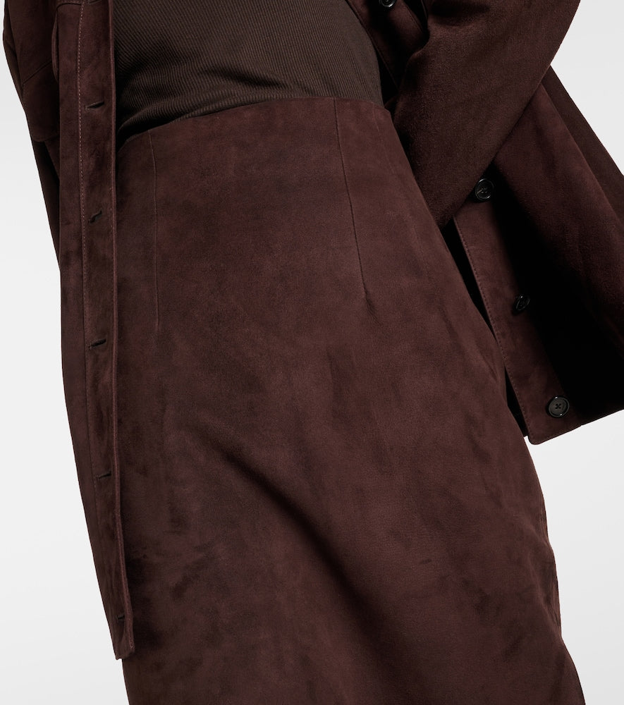 Khaite Loxley suede pencil skirt