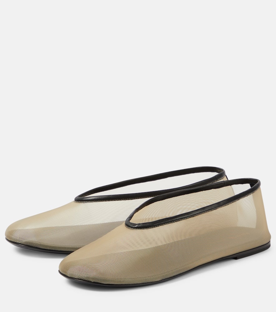 Khaite Marcy leather-trimmed mesh ballet flats