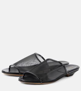 Khaite Marion leather-trimmed mesh mules