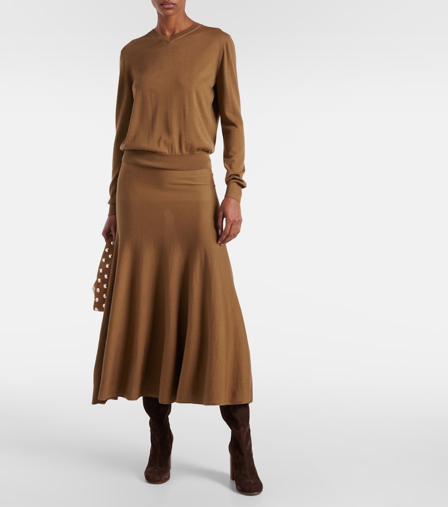 Khaite Mayu knitted wool midi skirt