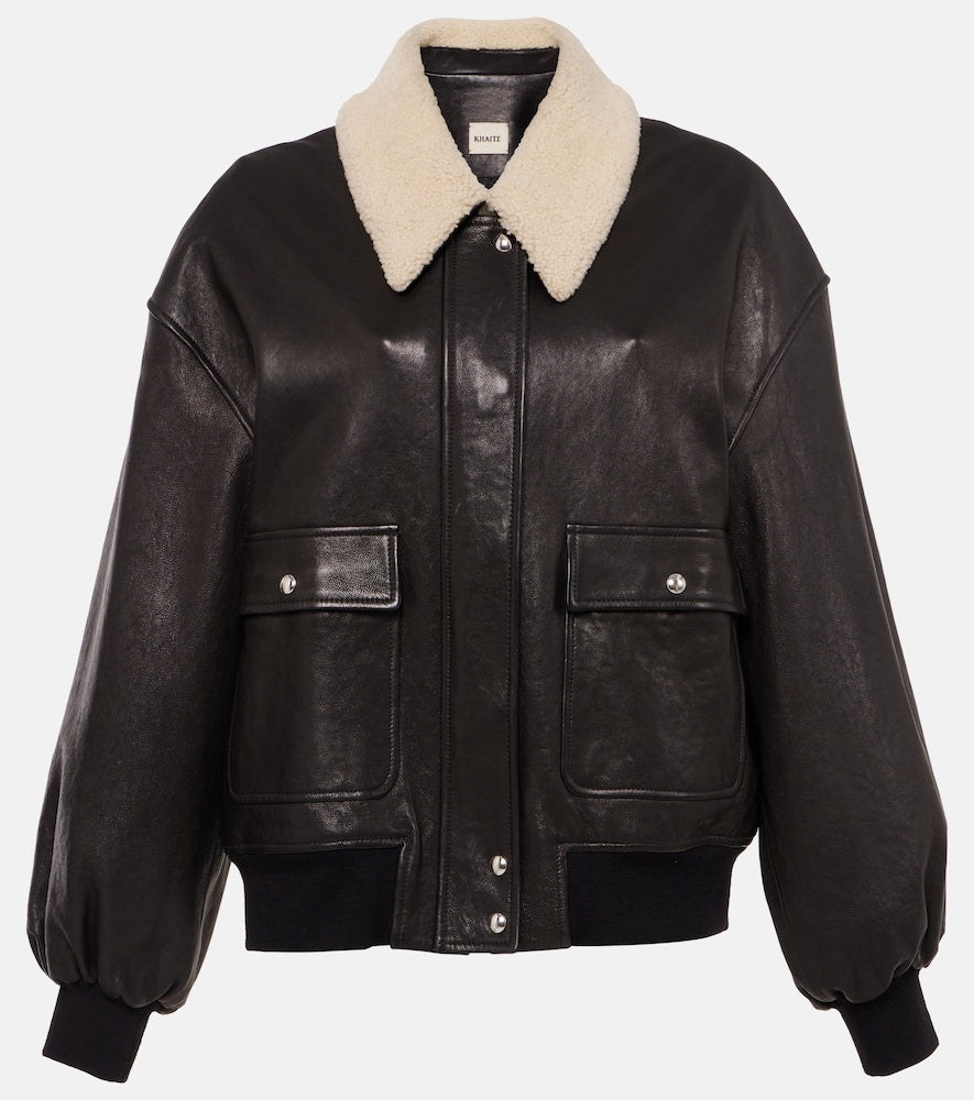 Khaite Shellar shearling-trimmed leather jacket - Khaite Shellar 羊毛饰边皮夹克