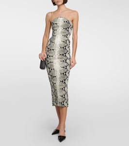 Khaite Strapless snake-printed midi dress
