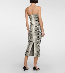 Khaite Strapless snake-printed midi dress