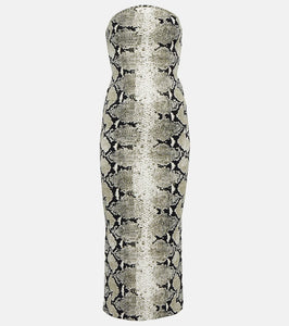 Khaite Strapless snake-printed midi dress