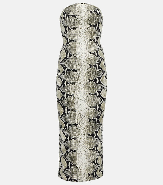 Khaite Strapless snake-printed midi dress