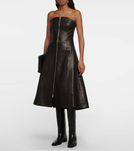 Khaite Valerie leather midi dress