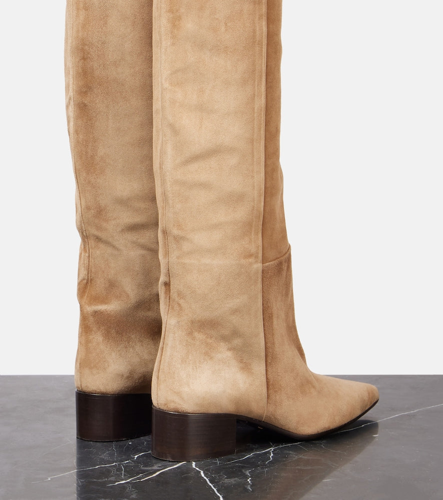 Khaite Andee 40 suede over-the-knee boots (Beige) - Mid Heel Boots