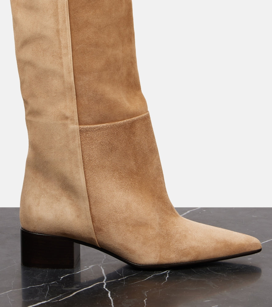 Khaite Andee 40 suede over-the-knee boots (Beige) - Mid Heel Boots