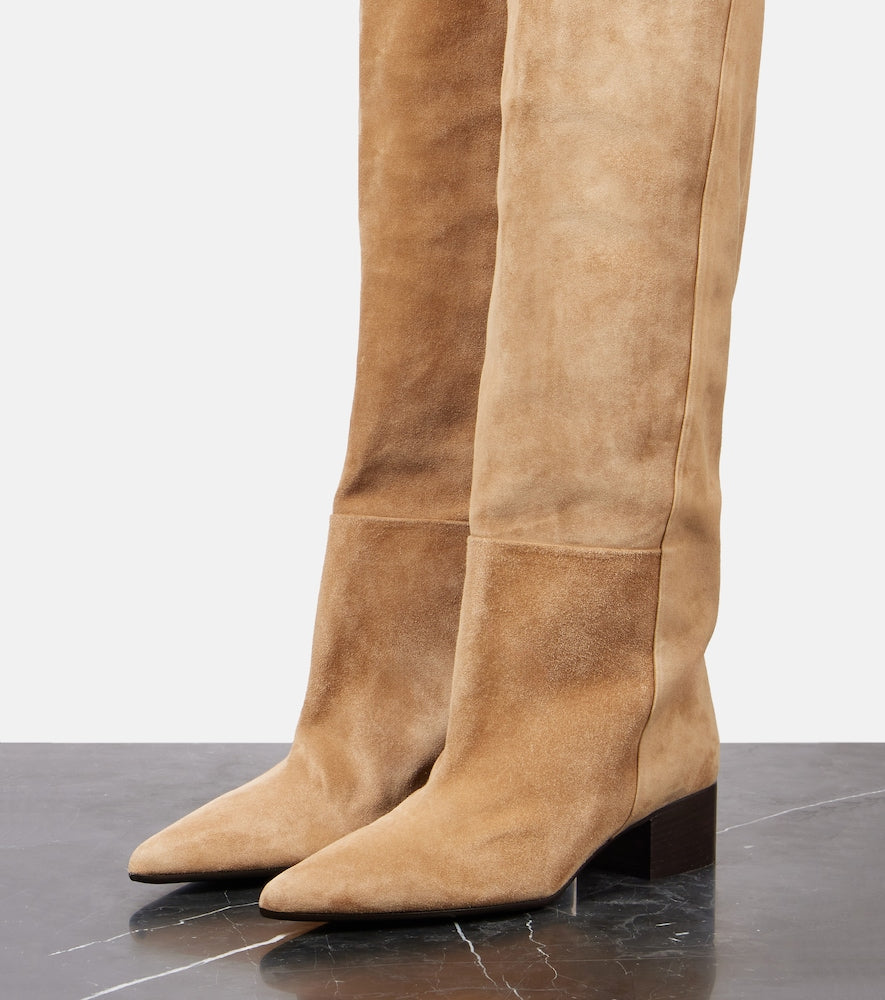 Khaite Andee 40 suede over-the-knee boots (Beige) - Mid Heel Boots