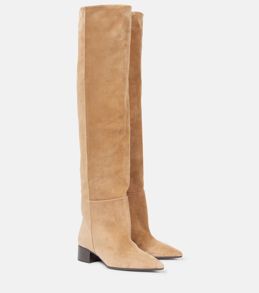 Khaite Andee 40 suede over-the-knee boots (Beige) - Mid Heel Boots