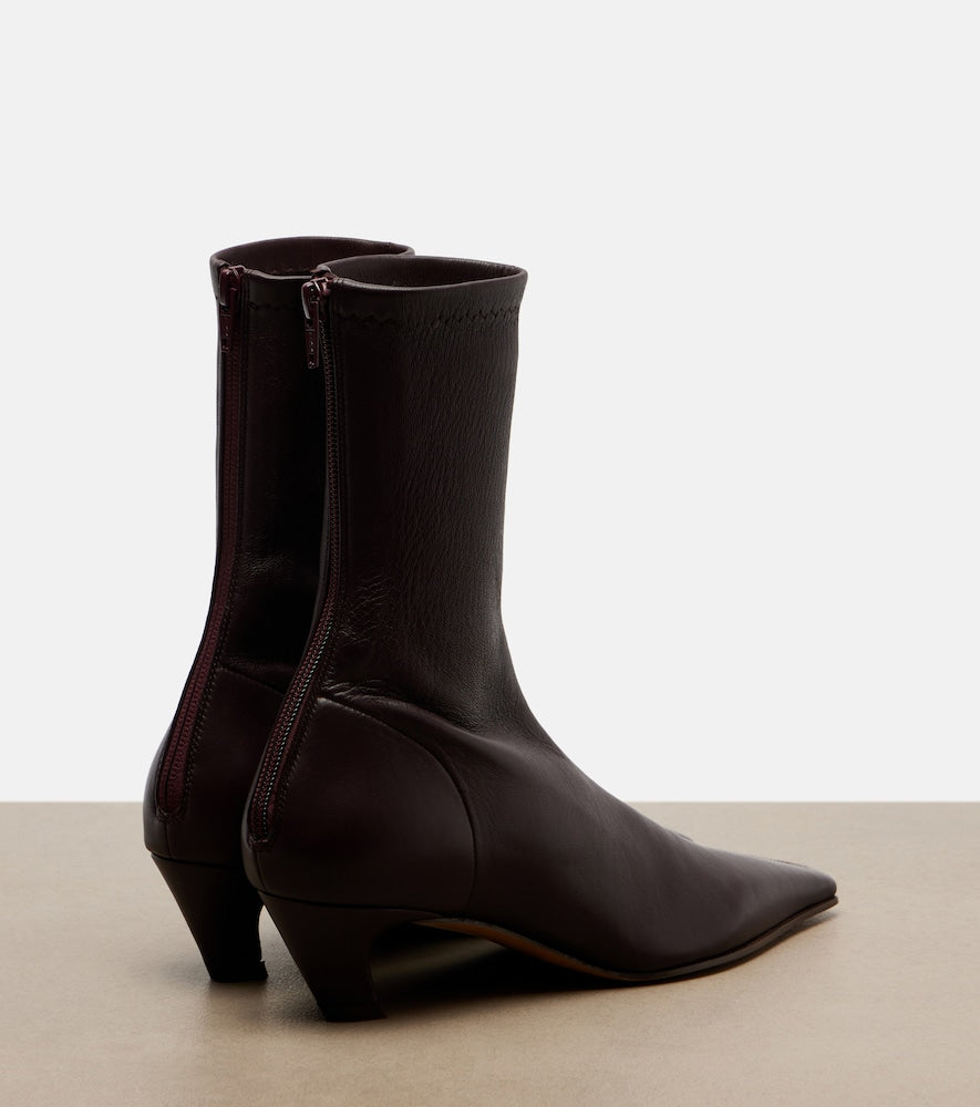 Khaite Arizona leather ankle boots (Burgundy) - Mid Heel Boots