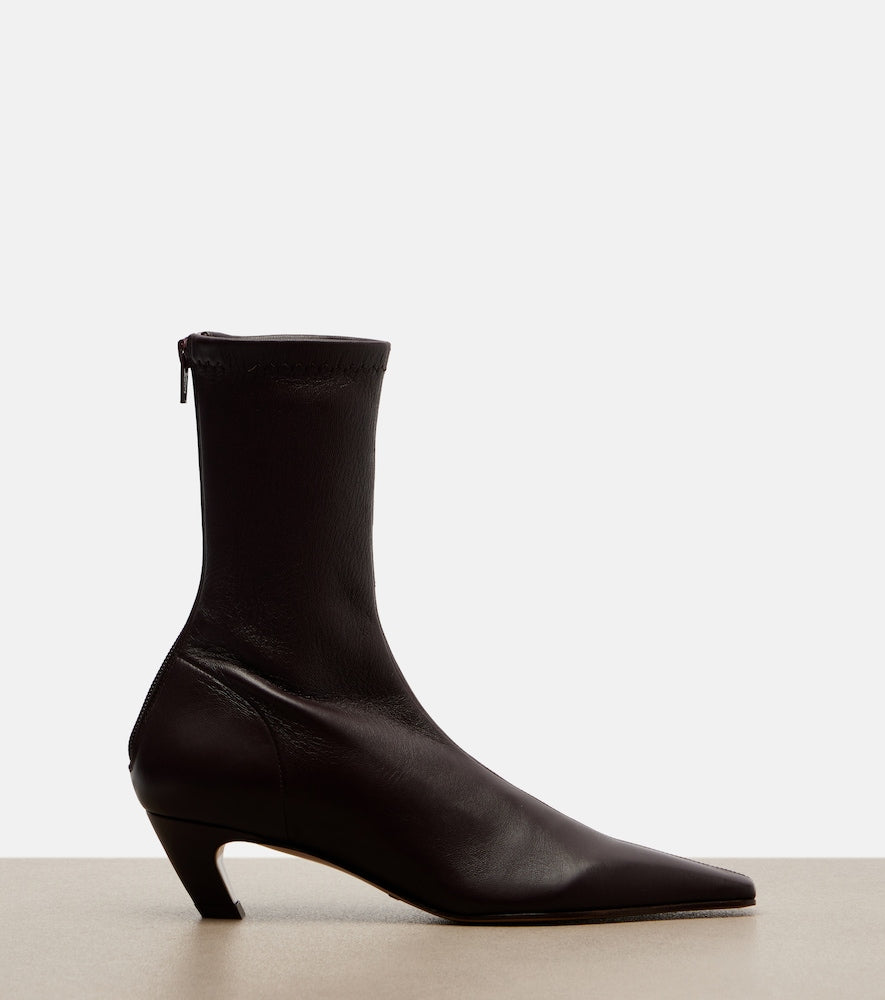 Khaite Arizona leather ankle boots (Burgundy) - Mid Heel Boots