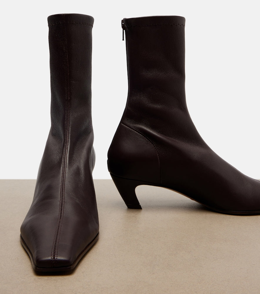 Khaite Arizona leather ankle boots (Burgundy) - Mid Heel Boots