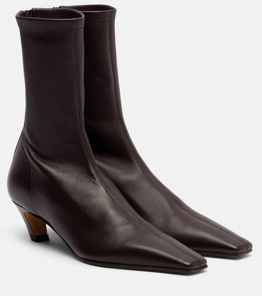 Khaite Arizona leather ankle boots (Burgundy) - Mid Heel Boots