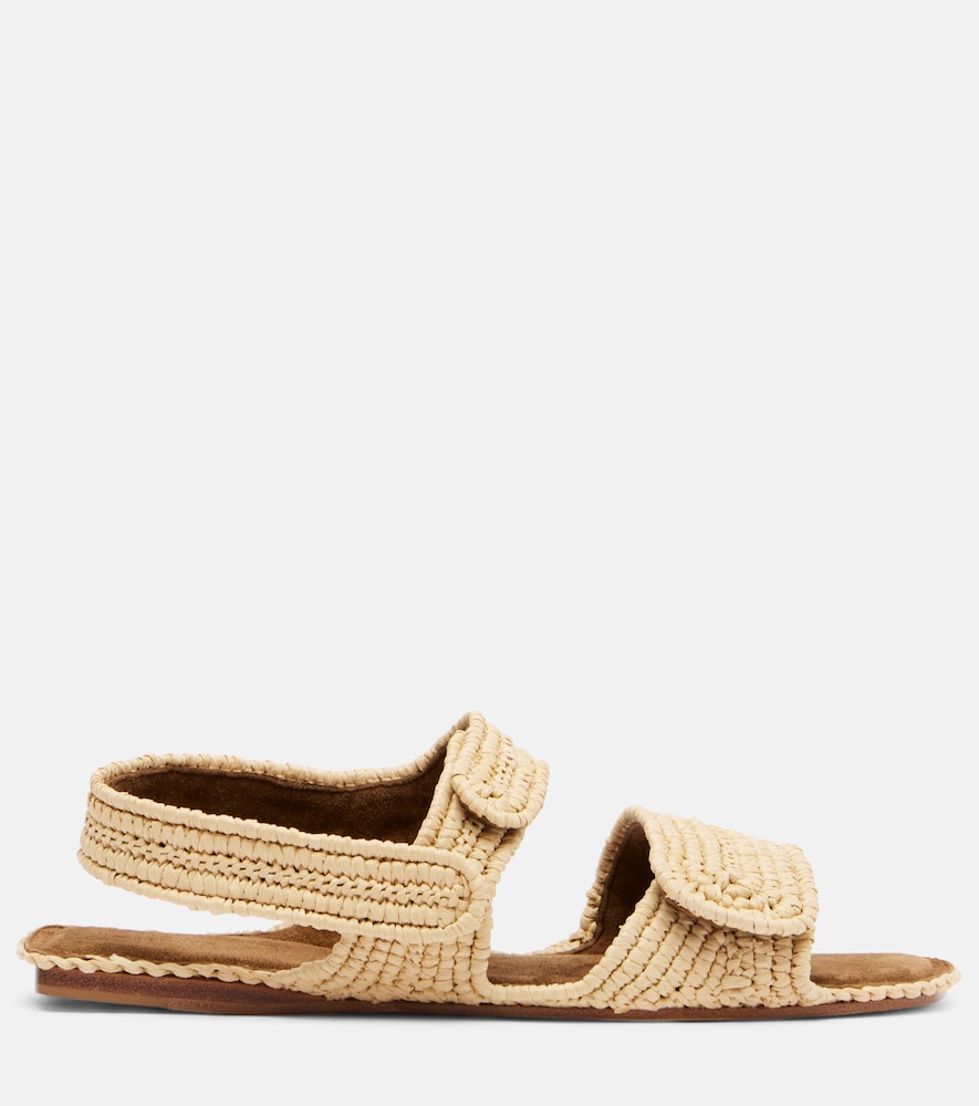 Beige Khaite Boden raffia slingback sandals - Flat Sandals