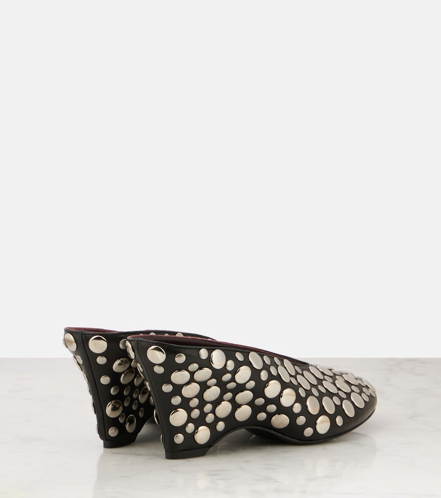 Khaite Cloak 75 studded leather wedge mules (Black) - Mid Heel Pumps