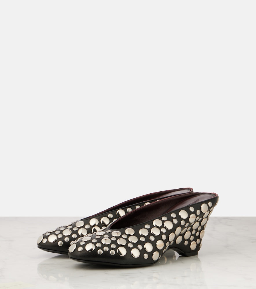 Khaite Cloak 75 studded leather wedge mules (Black) - Mid Heel Pumps