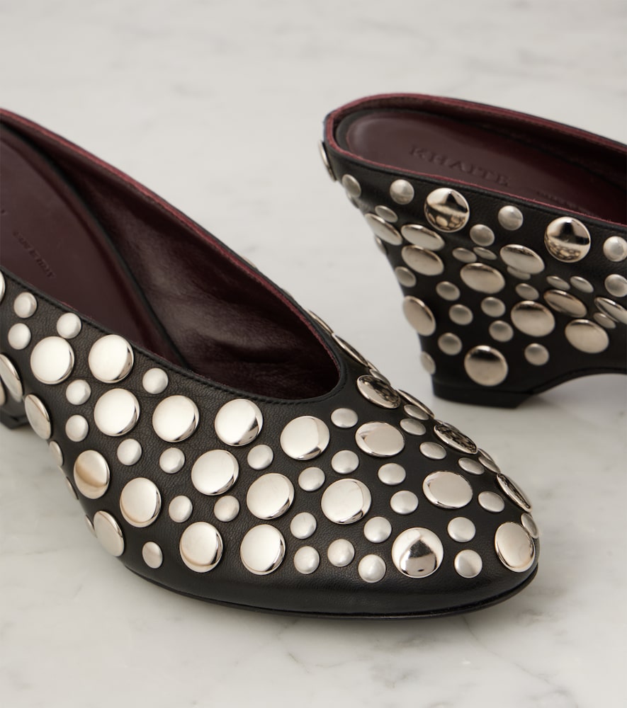 Khaite Cloak 75 studded leather wedge mules (Black) - Mid Heel Pumps