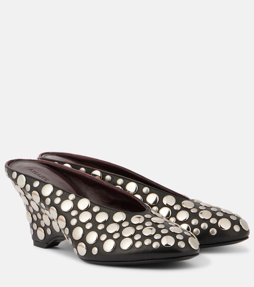 Khaite Cloak 75 studded leather wedge mules (Black) - Mid Heel Pumps