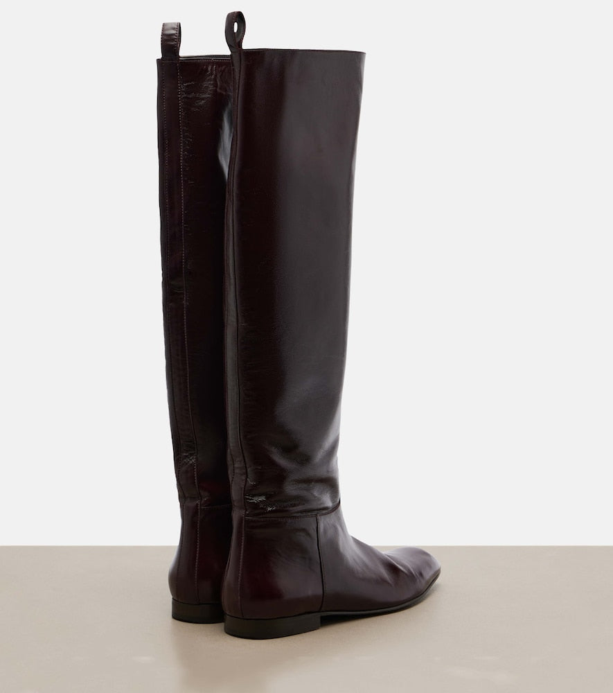 Khaite Colt leather knee-high boots - Burgundy Flat Boots