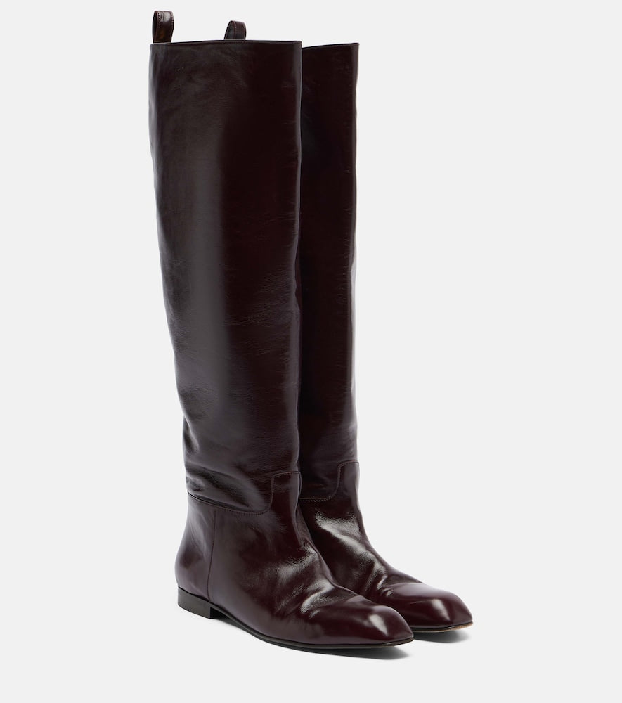 Khaite Colt leather knee-high boots - Burgundy Flat Boots