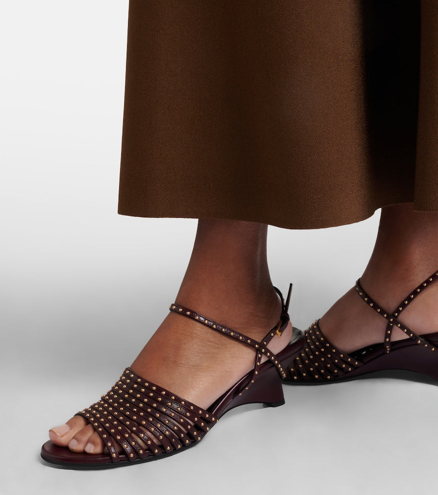 Khaite Drew 35 studded leather wedge sandals (Burgundy) - Heeled Sandals
