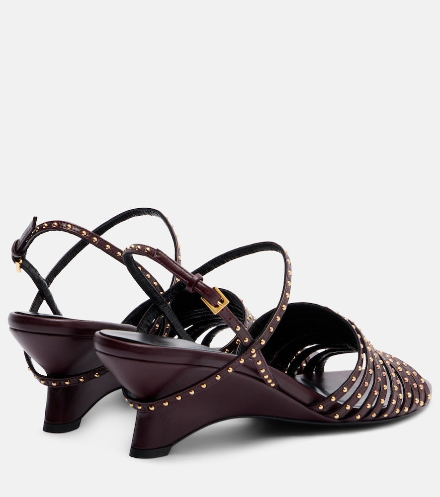 Khaite Drew 35 studded leather wedge sandals (Burgundy) - Heeled Sandals