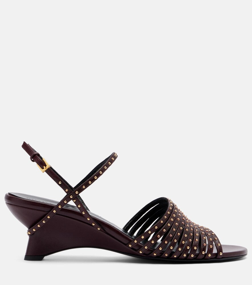 Khaite Drew 35 studded leather wedge sandals (Burgundy) - Heeled Sandals