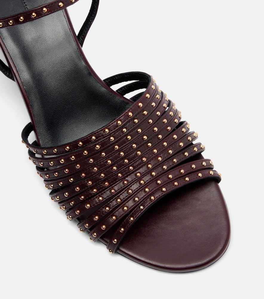 Khaite Drew 35 studded leather wedge sandals (Burgundy) - Heeled Sandals