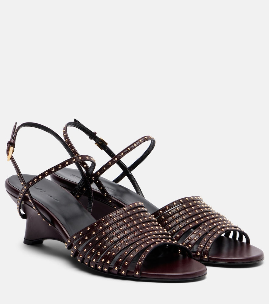 Khaite Drew 35 studded leather wedge sandals (Burgundy) - Heeled Sandals