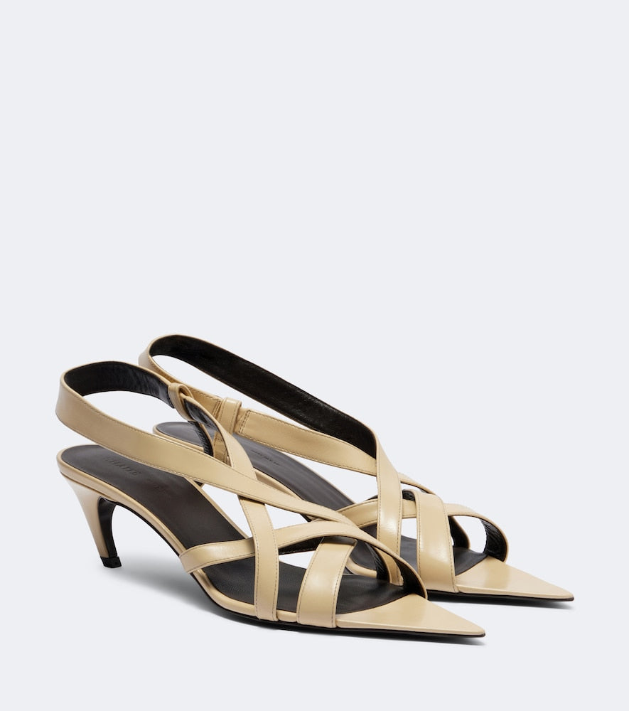 Khaite Sadie leather slingback sandals (Beige) - Mid Heel Pumps