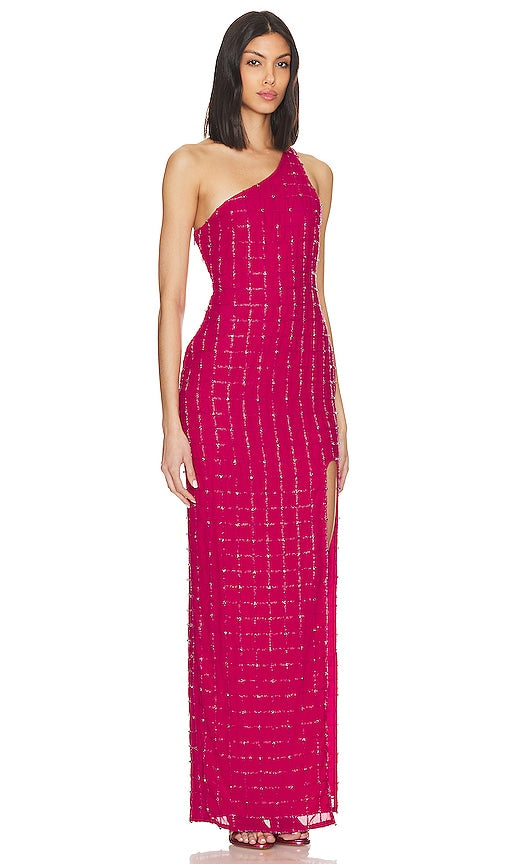 Khanums X Revolve One Shoulder Gown in Fuchsia