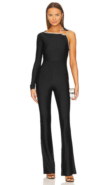 Khanums X Revolve Single Sleeve Jumpsuit in Black - Khanums X Revolve - Combinaison à manches simples en noir - Khanums X Revolve 黑色单袖连身裤 - Khanums X Revolve Einärmeliger Overall in Schwarz - Khanums X Revolve 싱글 슬리브 점프수트블랙 색상 - Tuta a manica singola Khanums X Revolve in nero