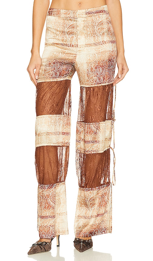 Kim Shui Lace Insert Pant in Brown - Pantalon avec insert en dentelle Kim Shui en marron - Kim Shui 棕色蕾丝插入长裤 - Kim Shui Hose mit Spitzeneinsatz in Braun - Kim Shui 레이스 인서트 팬츠 브라운 색상 - Pantaloni con inserto in pizzo Kim Shui in marrone