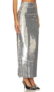 Kim Shui Pailette Maxi Skirt in Metallic Silver