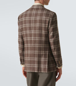 Kiton Checked wool, silk and linen blazer