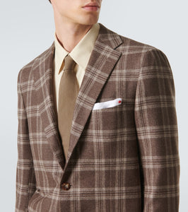 Kiton Checked wool, silk and linen blazer