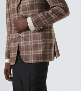 Kiton Checked wool, silk and linen blazer