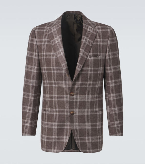 Kiton Checked wool, silk and linen blazer