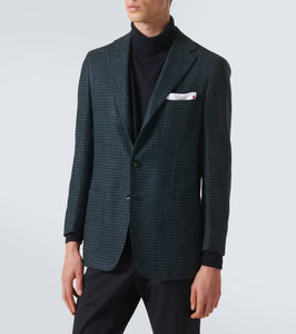 Kiton Houndstooth wool, silk, and linen blazer