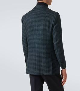 Kiton Houndstooth wool, silk, and linen blazer